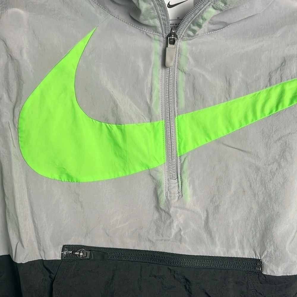 Nike Crossover Basketball Boys Jacket Green Swoosh Sz Medium Hooded Pockets 1/4
